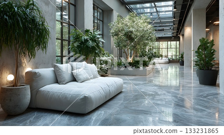 empty office lounge with plants modern decor natural light clean design empty office lounge with plants modern decor natural light clean design 133231865
