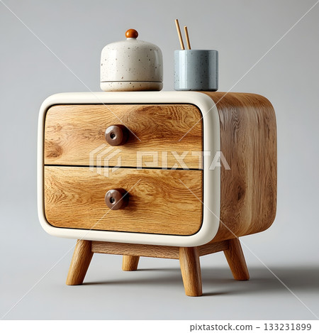 3D bedside table isolated on white background wooden texture 133231899