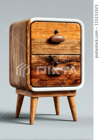 3D nightstand isolated on white background modern wood 133231923