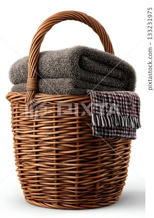 3D laundry basket isolated on white background woven design 133231975