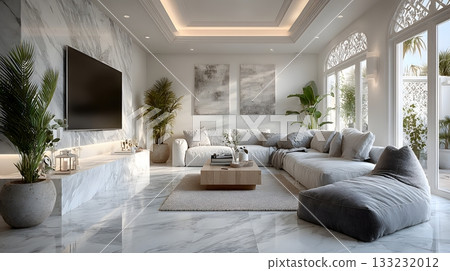 living room with smart TV empty walls modern design large space white background living room with smart TV empty walls modern design large space white background 133232012