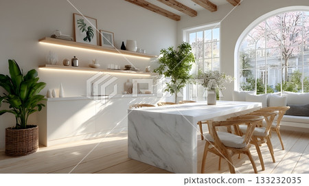 empty smart home dining room clean furniture bright lighting minimalist style empty smart home dining room clean furniture bright lighting minimalist style 133232035