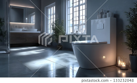 smart home bathroom clean interior minimal modern fixtures bright lighting smart home bathroom clean interior minimal modern fixtures bright lighting 133232048