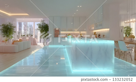 futuristic smart home kitchen glowing appliances clean background spacious futuristic smart home kitchen glowing appliances clean background spacious 133232052