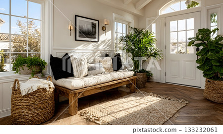 smart home entryway clean minimal decor bright natural light interior 133232061