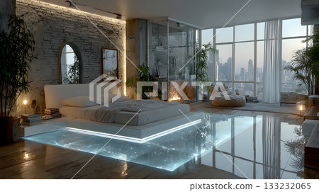 futuristic smart bedroom holographic display clean furniture modern design futuristic smart bedroom holographic display clean furniture modern design 133232065