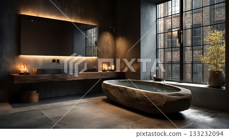 smart bathroom interior clean modern fixtures bright lighting minimal design 133232094