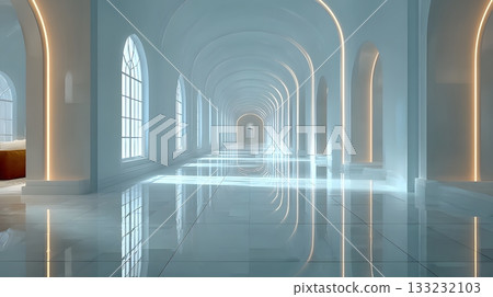 smart home corridor clean design bright lighting minimal background 133232103