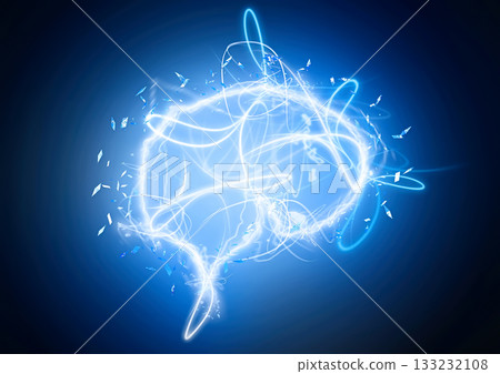 帶有藍色光暈的抽像人工智慧3D插圖 133232108