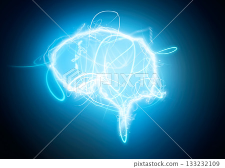 帶有藍色光暈的抽像人工智慧3D插圖 133232109