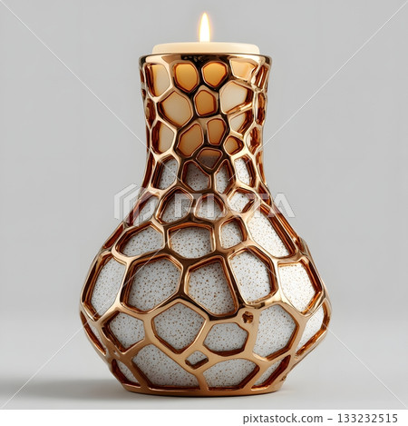 3D candle holder isolated on white background elegant design 133232515