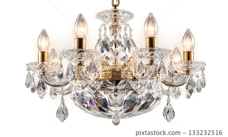 3D chandelier isolated on white background crystal design 133232516