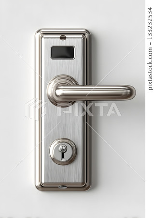 3D smart door lock isolated on white background metal 133232534