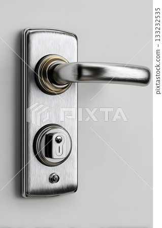 3D smart door lock isolated on white background metal 133232535