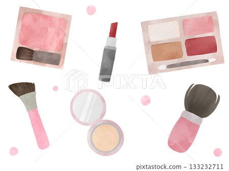 Watercolor illustration of a cosmetic set Watercolor illustration of a cosmetic set 133232711