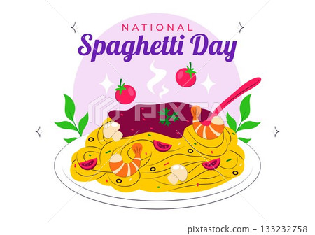 National Spaghetti Day Celebration Vector Illustration Featuring Various Noodle Dishes in a Fun And Festive Flat Style Cartoon Background National Spaghetti Day Celebration Vector Illustration Featuring Various Noodle Dishes in a Fun And Festive Flat Style Cartoon Background 133232758