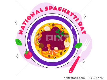 National Spaghetti Day Celebration Vector Illustration Featuring Various Noodle Dishes in a Fun And Festive Flat Style Cartoon Background 133232765