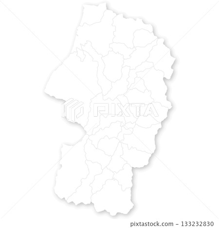 Blank map of Yamagata prefecture and municipalities 133232830