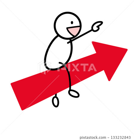 Stick figure riding on a rising red arrow 133232843