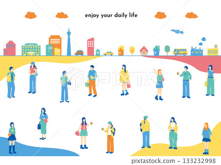 時尚的年輕人和城鎮景觀 133232998