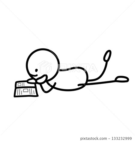 一個簡筆畫小人躺著看書 133232999