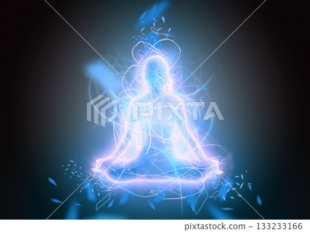 Abstract energy background with blue aura and meditating man 133233166