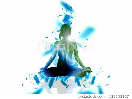 Abstract energy background with blue aura and meditating man 133233167