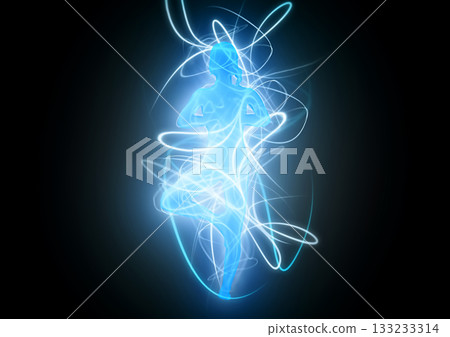 Light energy and silhouette of a meditating person 133233314
