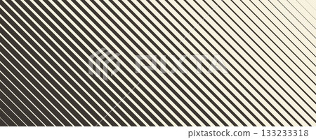 Retro linear halftone gradation texture. Fading thick to thin line gradient pattern. Parallel repeating stripe transition background. Vector diagonal strip wallpaper for overlay, print, cover design 133233318