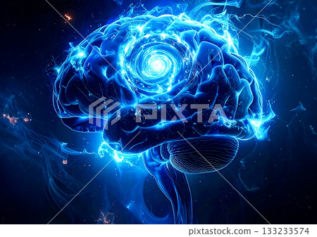 3d illustration of a glowing blue abstract brain in technology concept 133233574