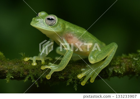 A rare glass frog with transparent internal organs 133233907