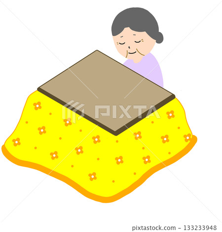 Illustration of a senior woman sitting in a kotatsu Illustration of a senior woman sitting in a kotatsu 133233948
