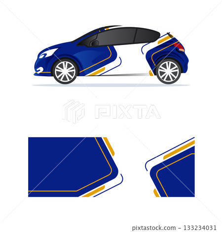 Car wrap stickers with straight lines and shapes in colored designs 133234031