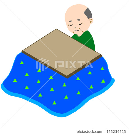 一位老人坐在被爐裡的插圖 133234313