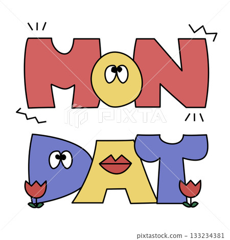 Pop, colorful and cutely decorated MONDAY typography 133234381