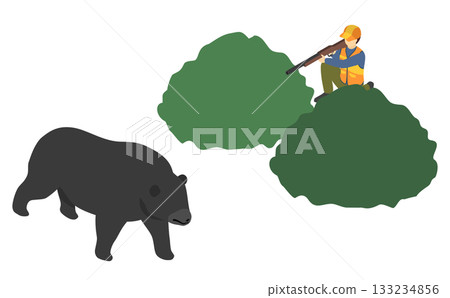 Isometric illustration: bear hunter 133234856