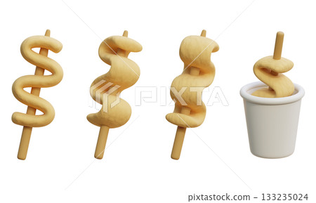 3D cartoon style Korean Odeng Fish Cake Skewer and Cup 133235024