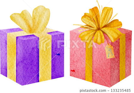 Watercolor gift boxes Hand drawn illustration isolated. Watercolor gift boxes Hand drawn illustration isolated. 133235485
