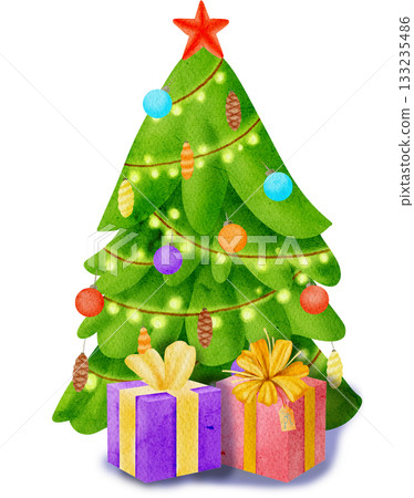 A Christmas tree decorated with gifts.A Christmas tree decorated with gifts. 133235486