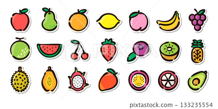 Hand-drawn fruit illustration sticker set. Fruit, food, and cooking vector material. 133235554