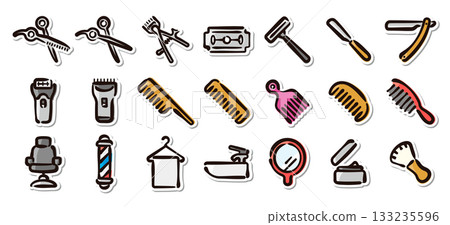 Barber shop, barber hand-drawn illustration sticker set Hairstyle, shaving vector material Barber shop, barber hand-drawn illustration sticker set Hairstyle, shaving vector material 133235596