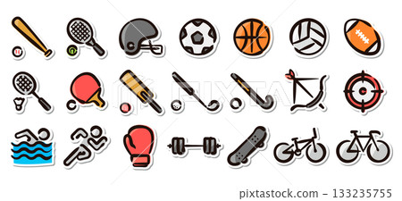 Sports hand-drawn illustration sticker set - Fitness and extreme sports vector material Sports hand-drawn illustration sticker set - Fitness and extreme sports vector material 133235755