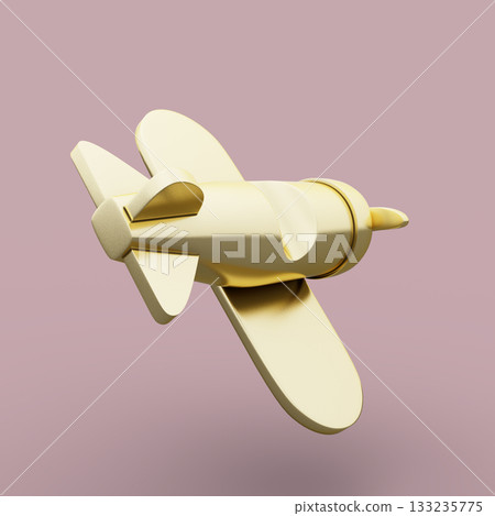 Airplane Toy from Golden Metal. 3D Illustration. File with Clipping Path. Airplane Toy from Golden Metal. 3D Illustration. File with Clipping Path. 133235775