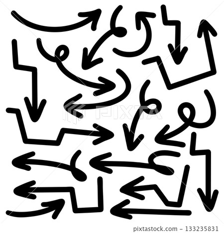 Set of Hand drawn vector arrows doodle on white background. design element vector illustration. Set of Hand drawn vector arrows doodle on white background. design element vector illustration. 133235831