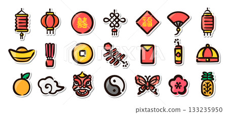 一套手繪插畫貼紙,主題為中國新年(農曆新年)-向量素材,適用於宣傳、裝飾和旅遊推廣 一套手繪插畫貼紙,主題為中國新年(農曆新年)-向量素材,適用於宣傳、裝飾和旅遊推廣 133235950