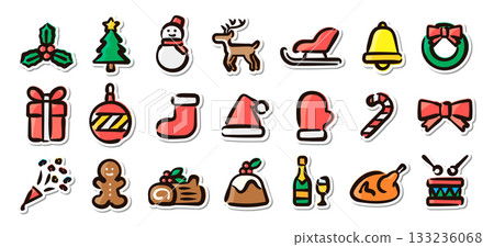 聖誕節手繪插畫貼紙套裝 - 適用於活動、促銷和裝飾的向量素材 133236068