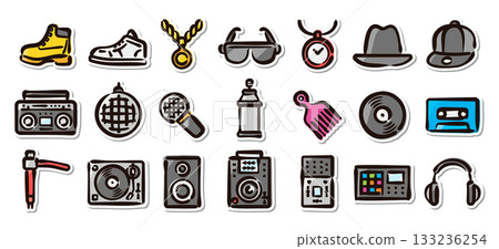 Hip hop culture hand drawn illustration sticker set 133236254