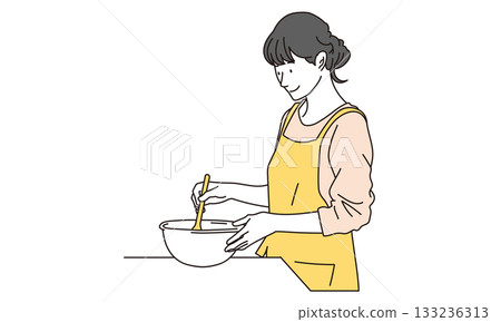 Illustration material of a young woman cooking 133236313
