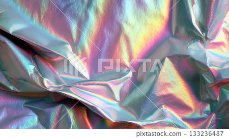 Holographic foil texture, iridescent, metallic, shiny, abstract, colorful, crumpled surface Holographic foil texture, iridescent, metallic, shiny, abstract, colorful, crumpled surface 133236487
