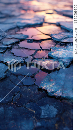 Abstract background of colorful melting snow and ice reflecting sunset light Abstract background of colorful melting snow and ice reflecting sunset light 133236492